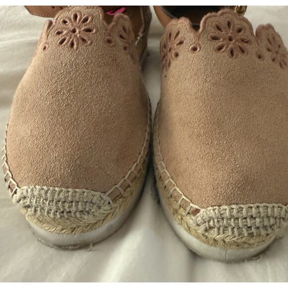 See By Chloe Glyn Suede Laser Cut Flower Buckle Wedge Espadrille Shoes Size 8 38 - Picture 3 of 10